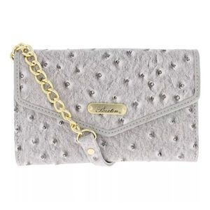 - Buxton Gray Ostrich Leather Convertible Clutch Crossbody! NEW!